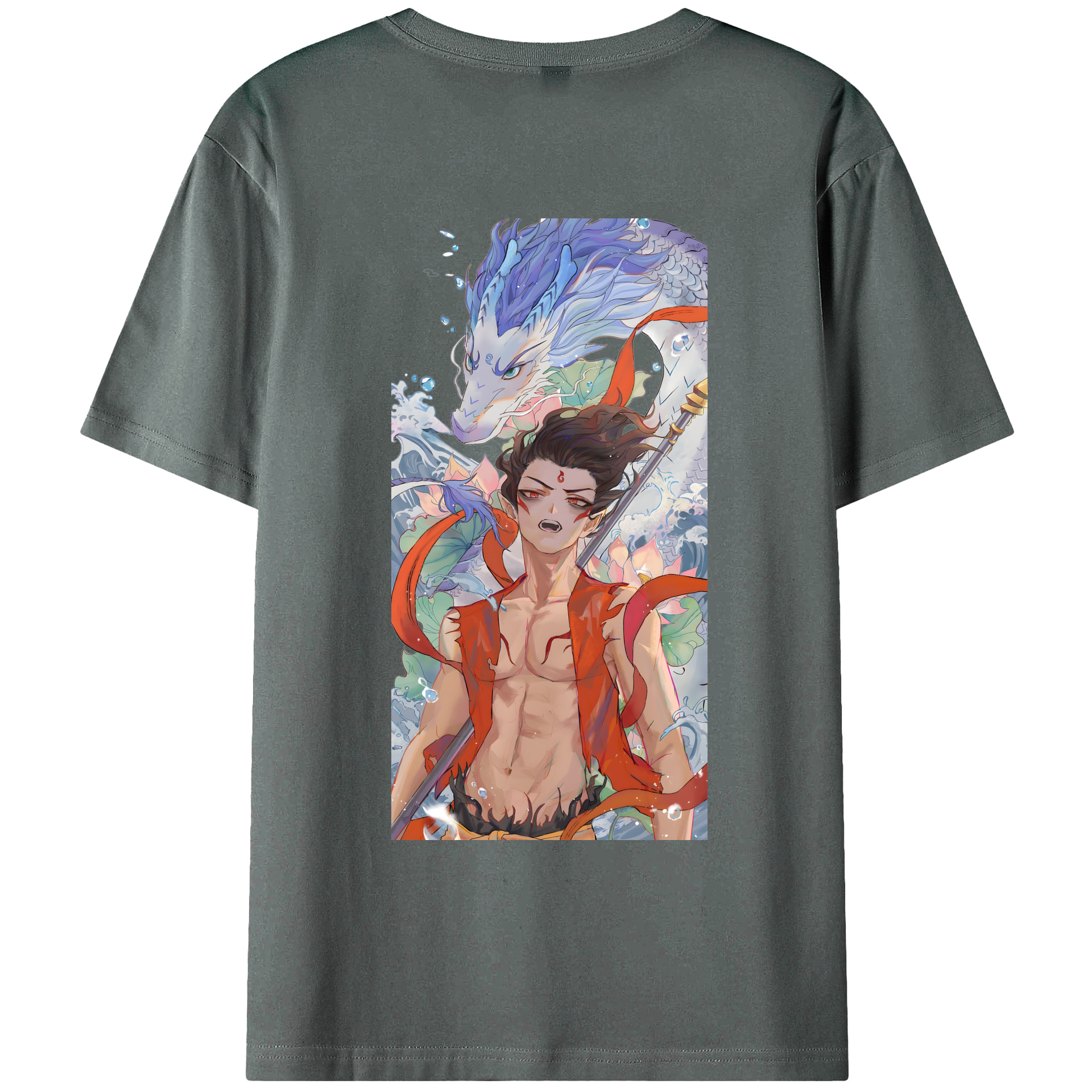 （画像用） Ne Zha 2 ナタ 魔童の大暴れ 綿100％ メンズ半袖Tシャツ（バックプリント） 通気性